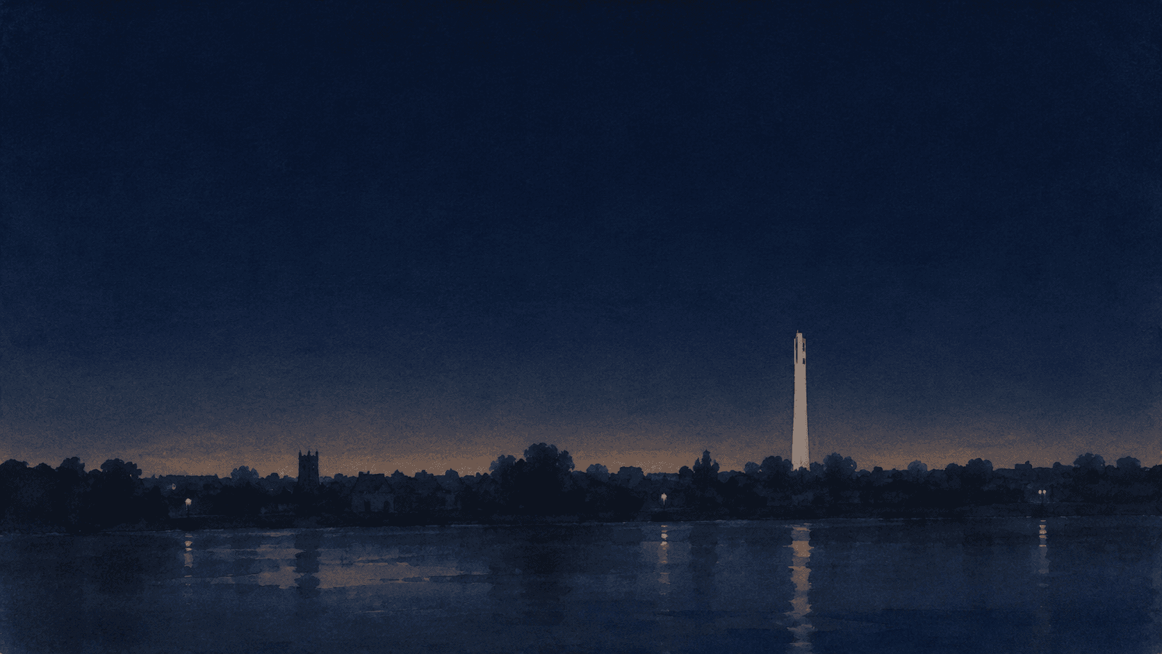 A painting of Northampton at dusk